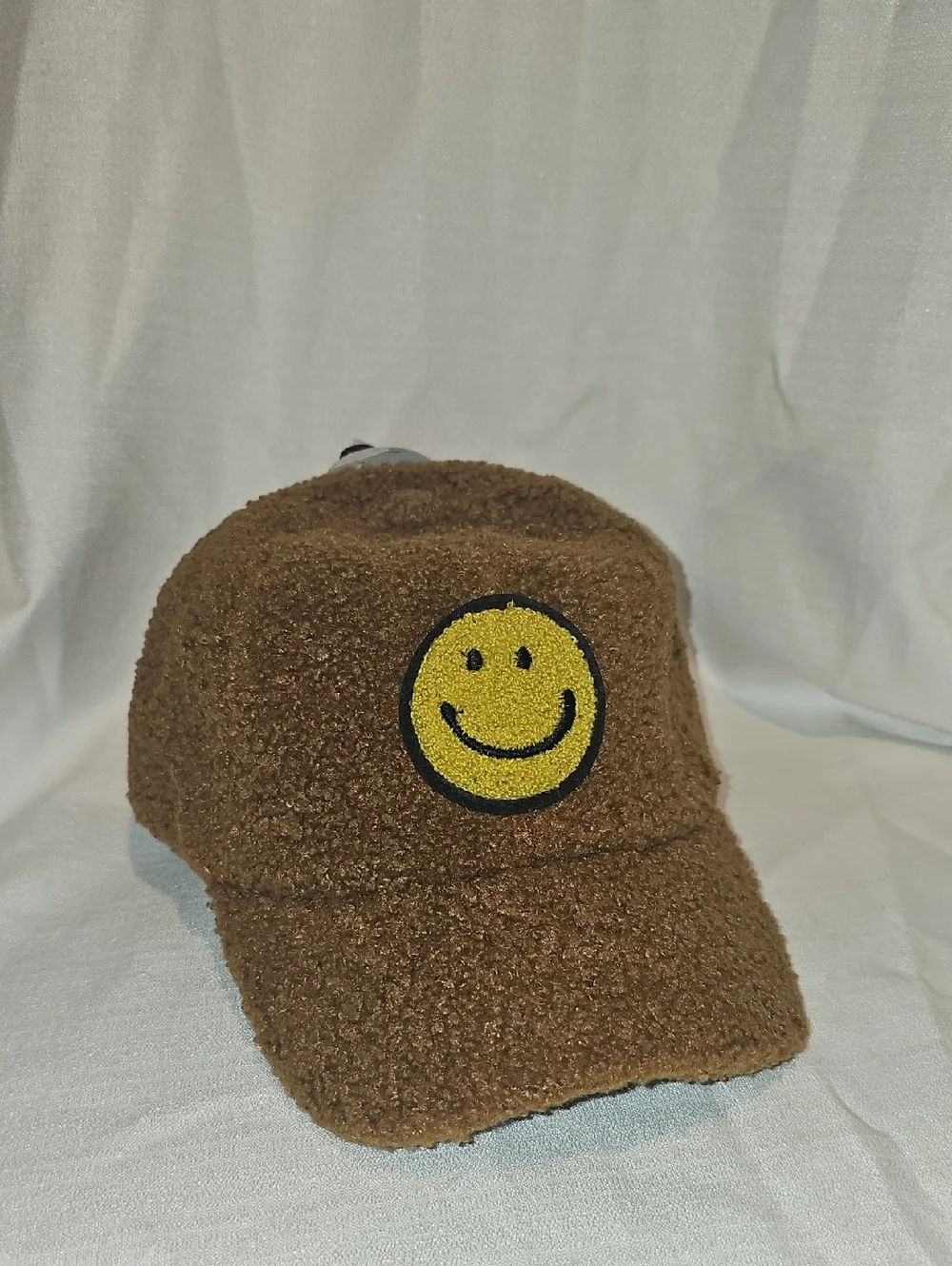 Wonder Nation Boys Faux Shearling Baseball Hat with Smiley Patch, Brown OSFM New